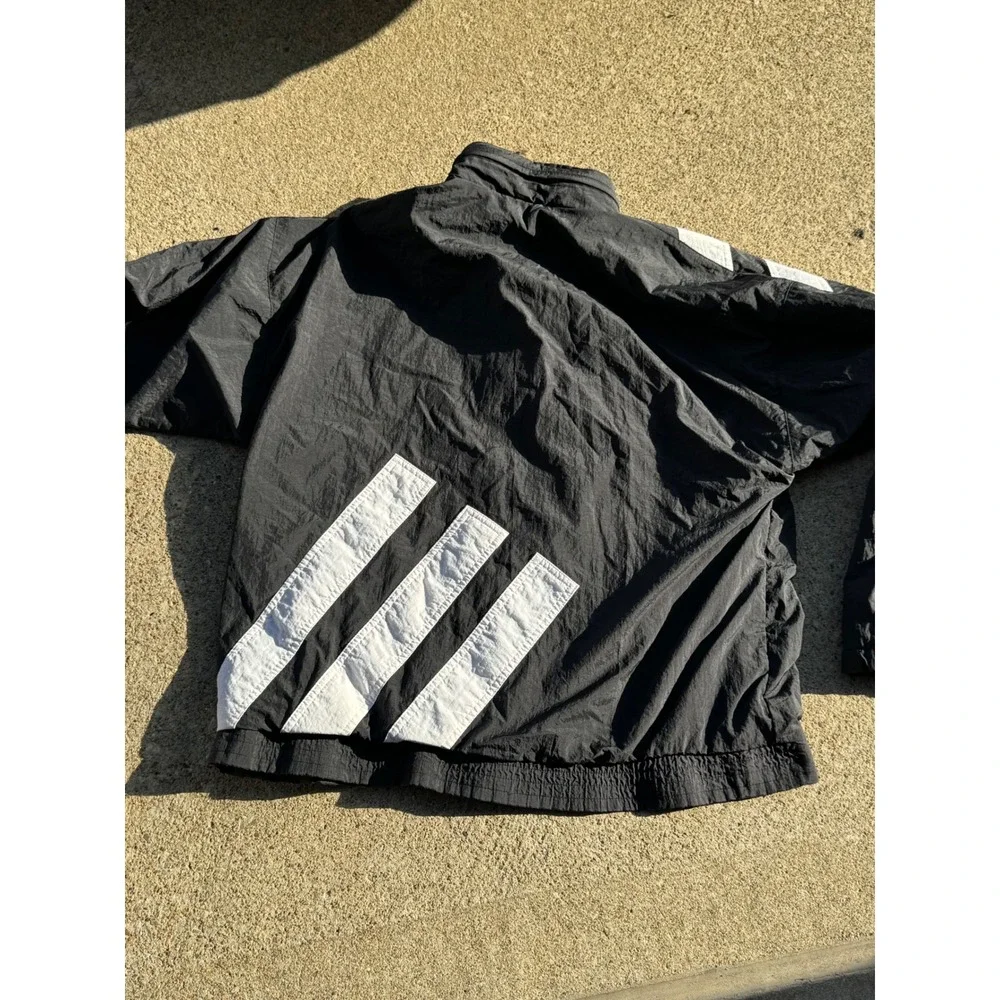 Vintage 90s Adidas Windbreaker Jacket 3 Stripe Full Zip Hooded Mens L